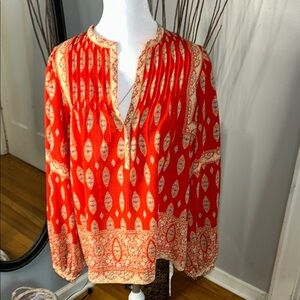 3x20 Rose & Olive Orange Pleated Long Sleeve Blouse